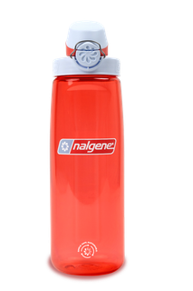 Nalgene 700ml water bottle with red body and orange lock-top cap
