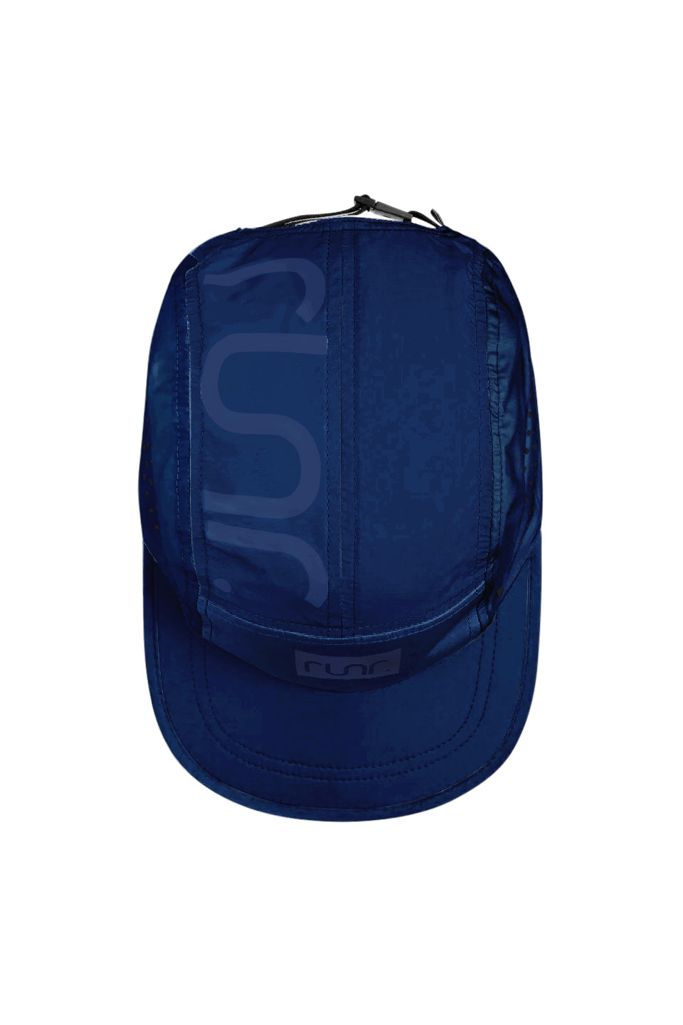 Navy technical running cap with stitched panels and adjustable back strap
