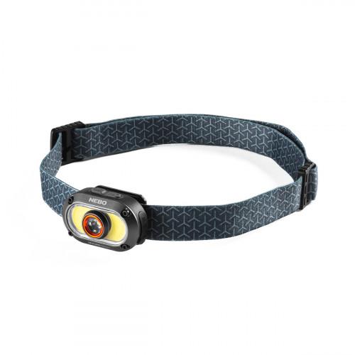 Dark blue patterned headlamp with adjustable strap and front LED light module