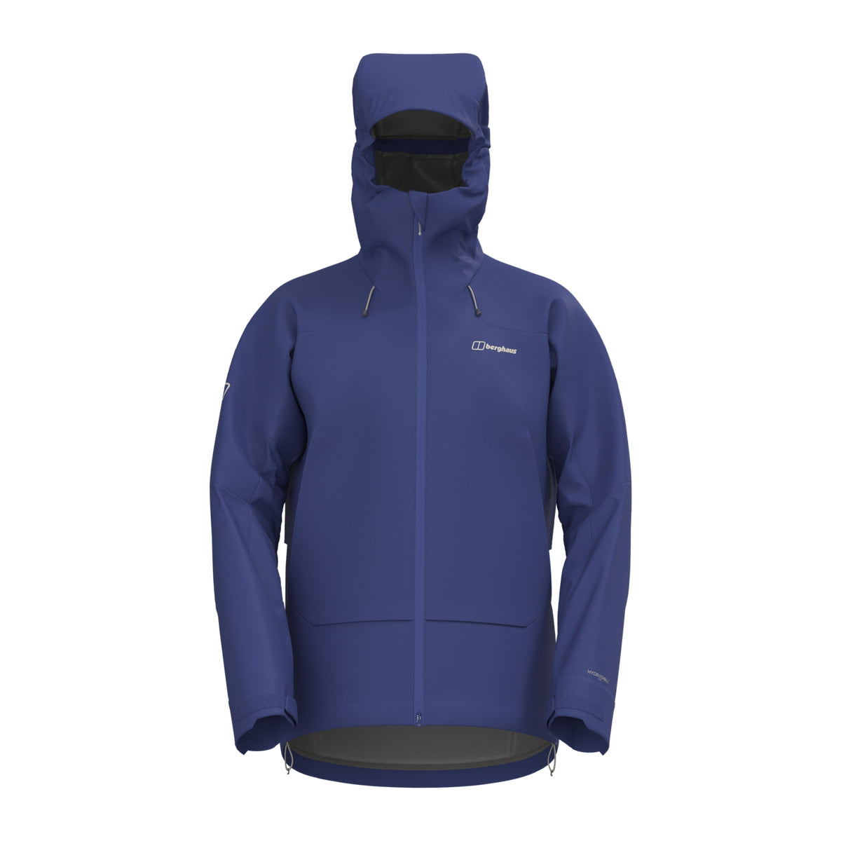 Men's waterproof jacket in blue with adjustable hood and front zipper
