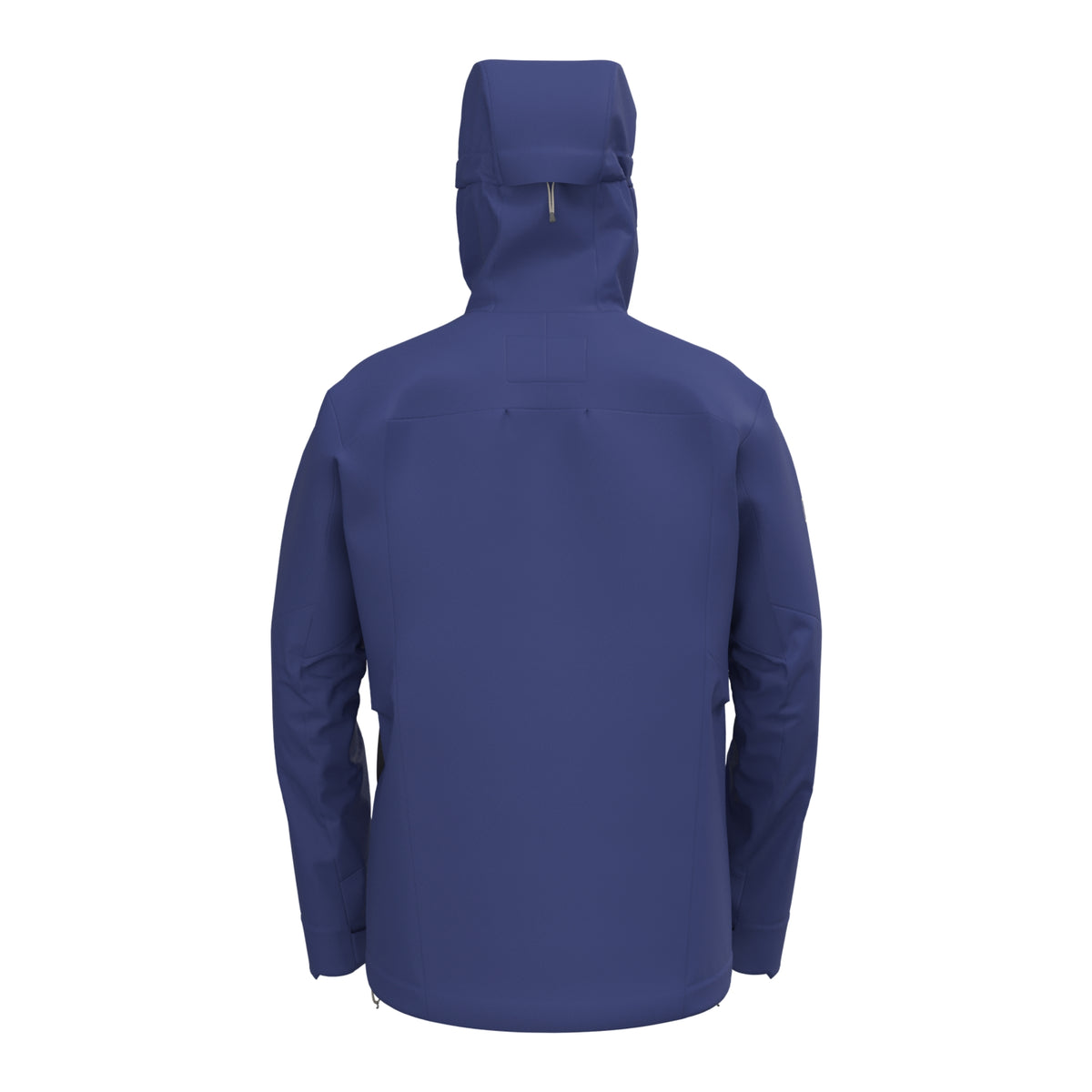 Navy waterproof hooded jacket with full front zipper and adjustable cuffs