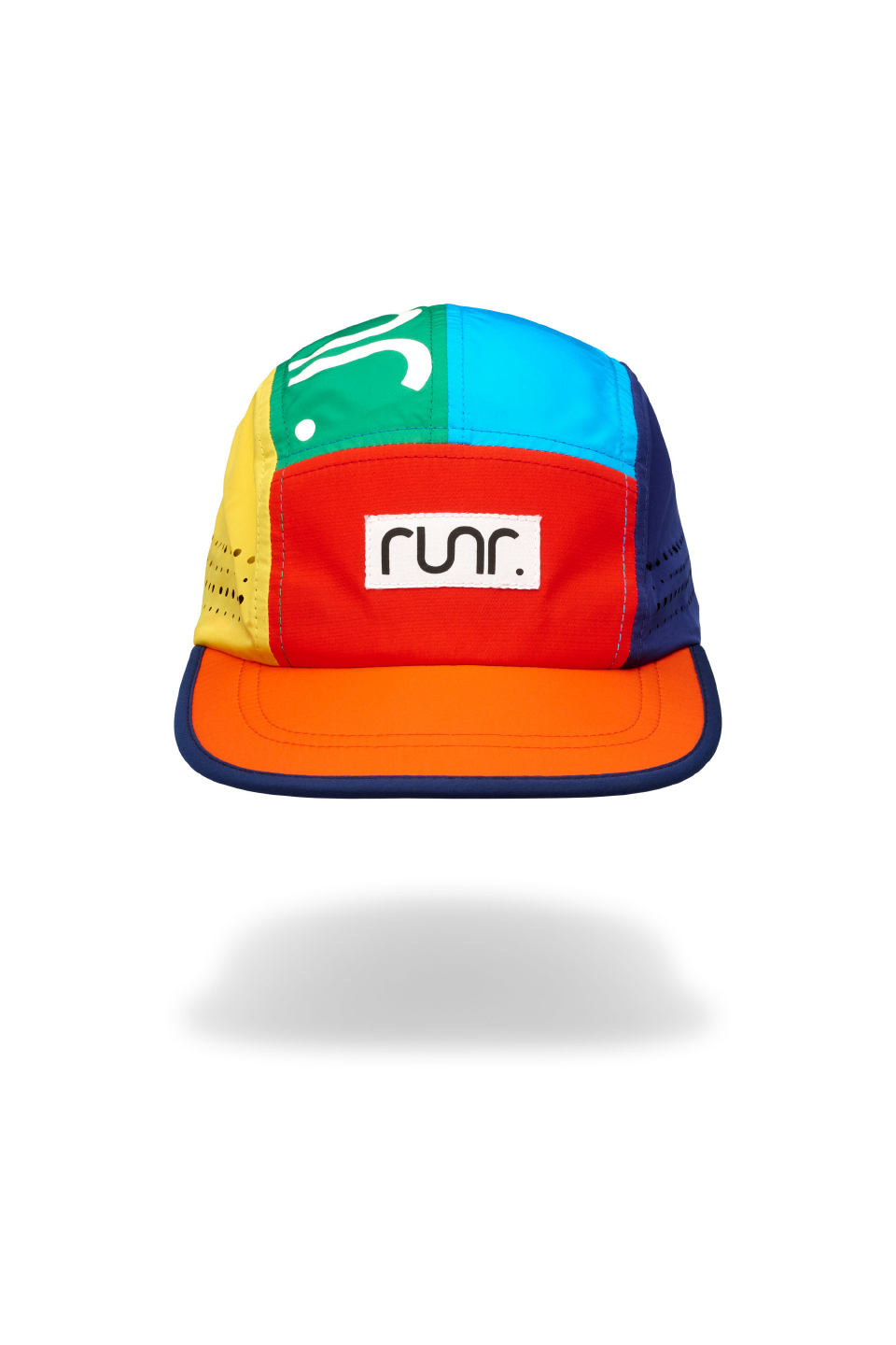 Multicolor RUNR technical running cap with front logo, curved orange brim