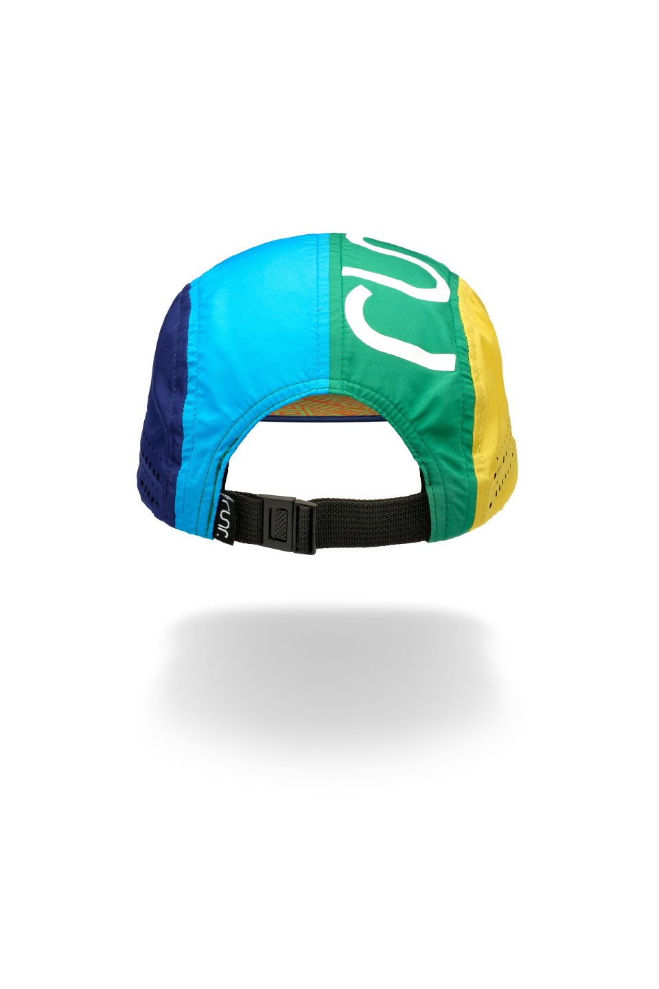Multicolor running cap interior view with adjustable strap and curved brim