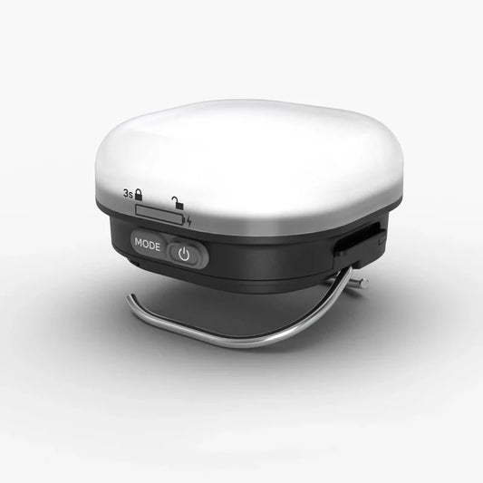 Silva Glow pocket lantern with white top and black control panel, curved metal handle