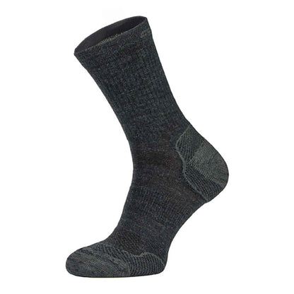 Dark grey merino wool lightweight hiking sock with ribbed cuff and knit pattern