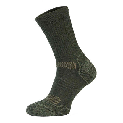 Khaki green merino wool lightweight hiking sock with ribbed cuff and cushioned sole