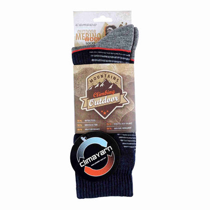 Medium grey merino wool hiking socks with orange stripe in retail pack