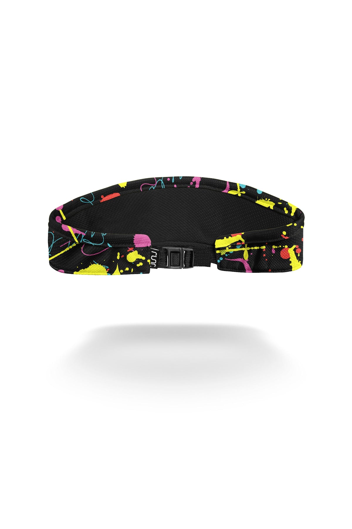Black running visor back with adjustable strap and multicolor splatter band