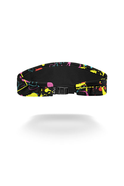 Black running visor back with adjustable strap and multicolor splatter band