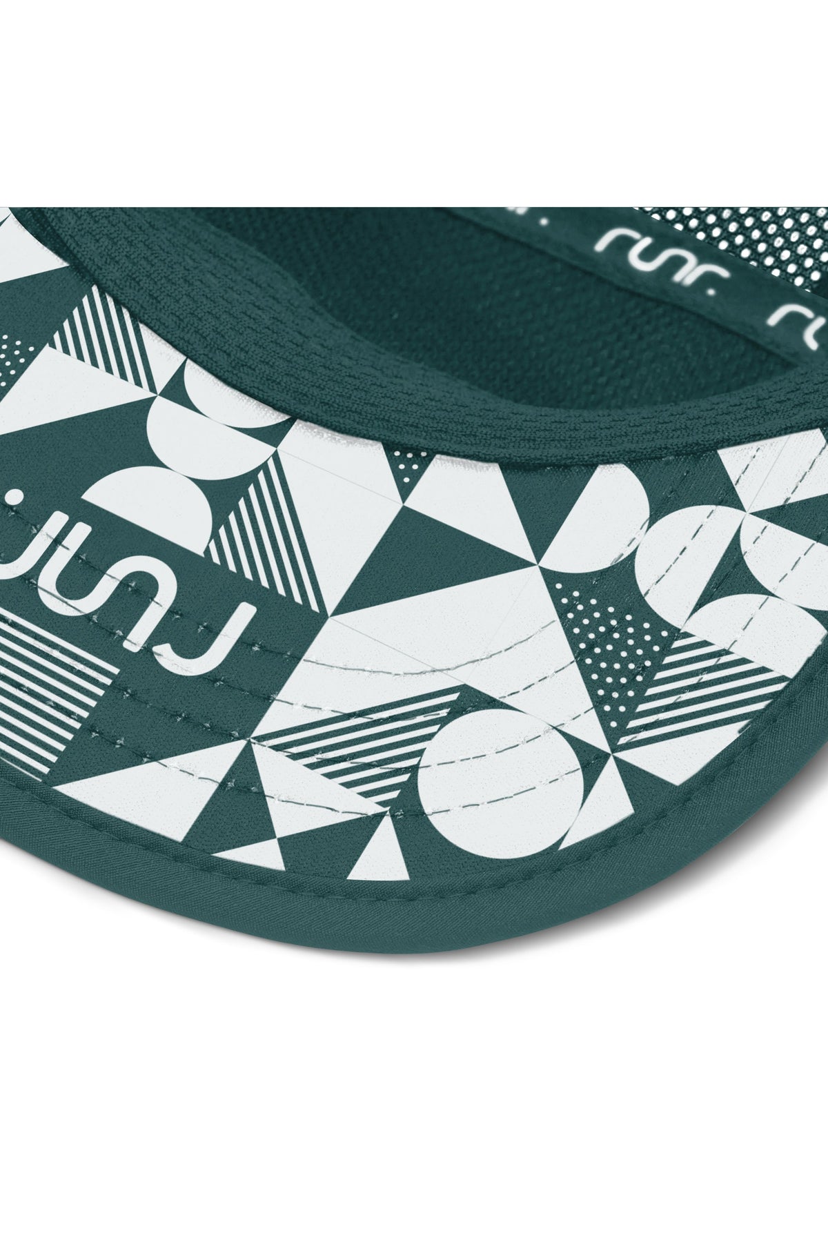 Teal running cap with white perforated mesh crown and curved brim, logo patch