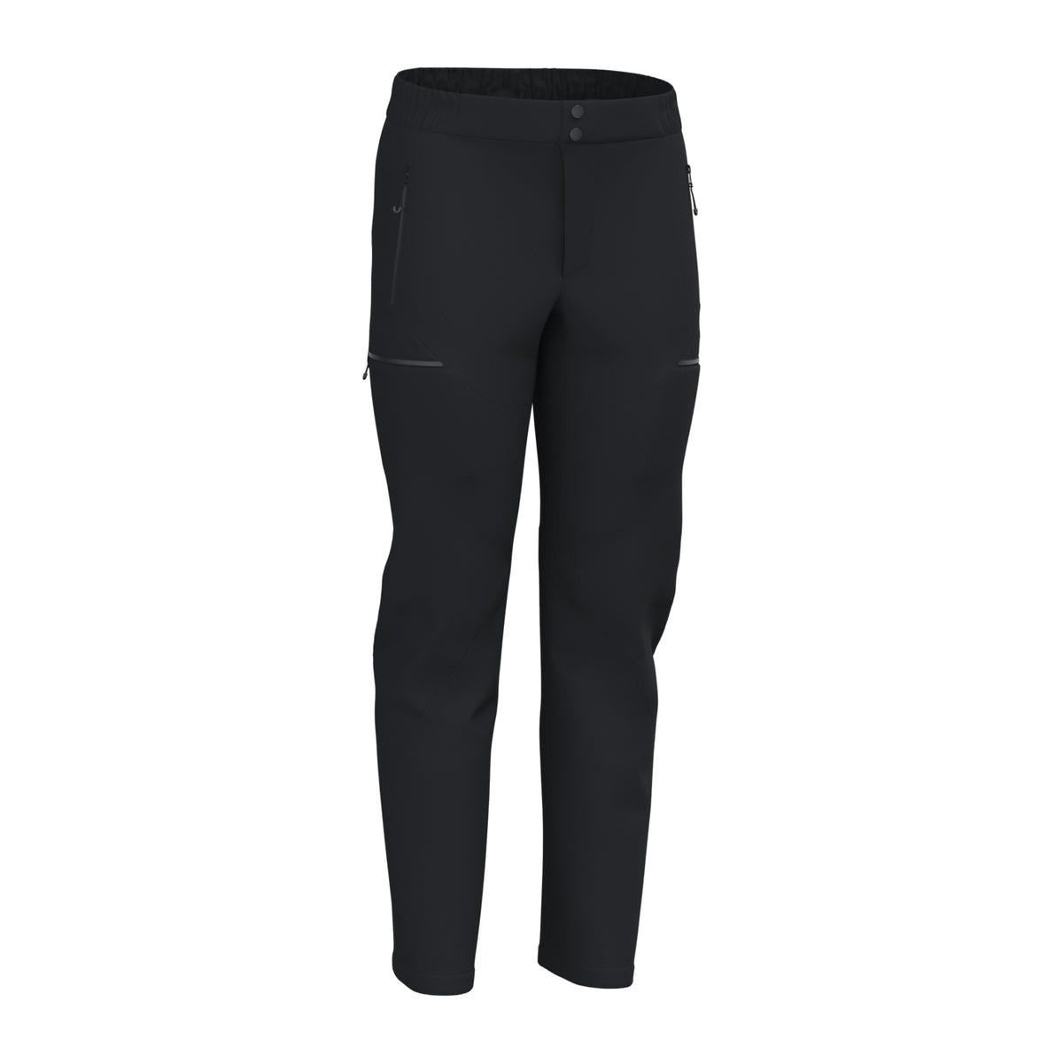 Black slim pants with elastic waistband and angled side seam detailing
