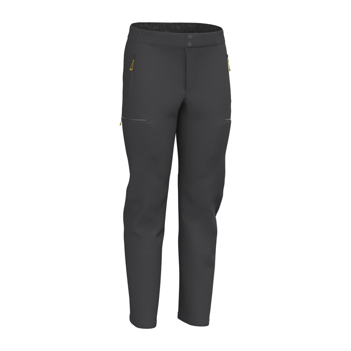 Black athletic pants front view with elastic waistband and tapered fit toward ankles