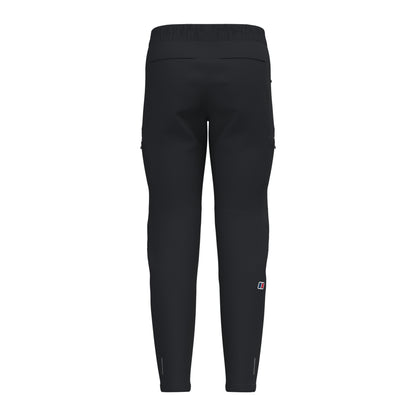 Black athletic pants rear view with elastic waistband and tapered ankle cuffs