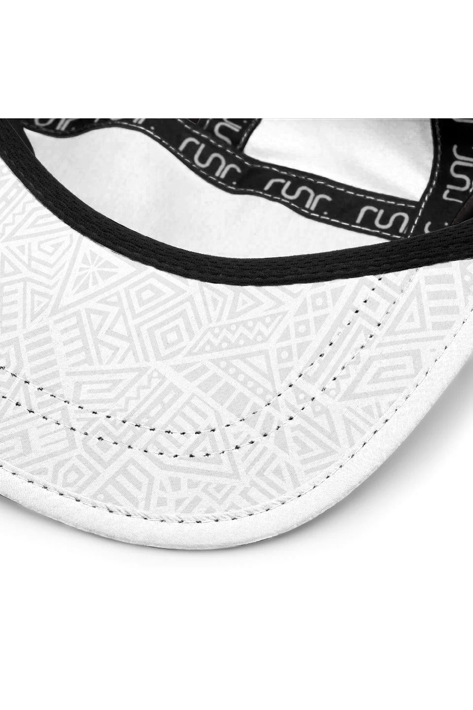 White running hat brim with black trim and textured stitched pattern fabric