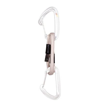 White climbing sling runner with stitched label and looped ends