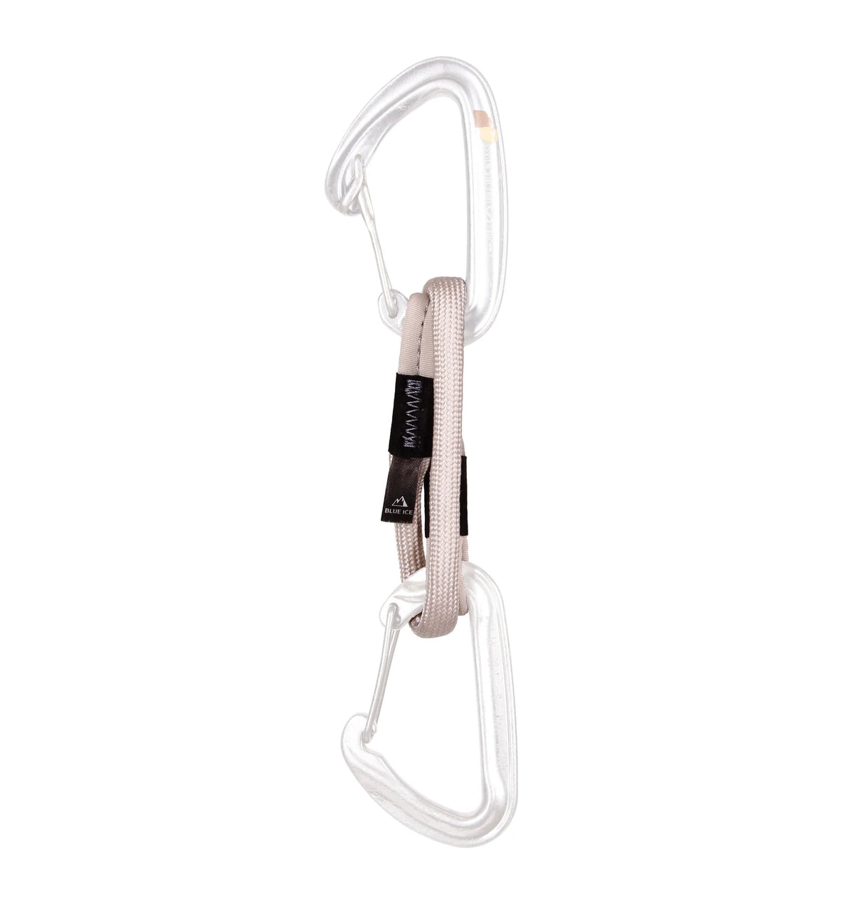 White climbing sling runner with loop ends and stitched fabric label