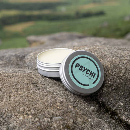 Beeswax repair balm tin with white balm and mint-labeled lid