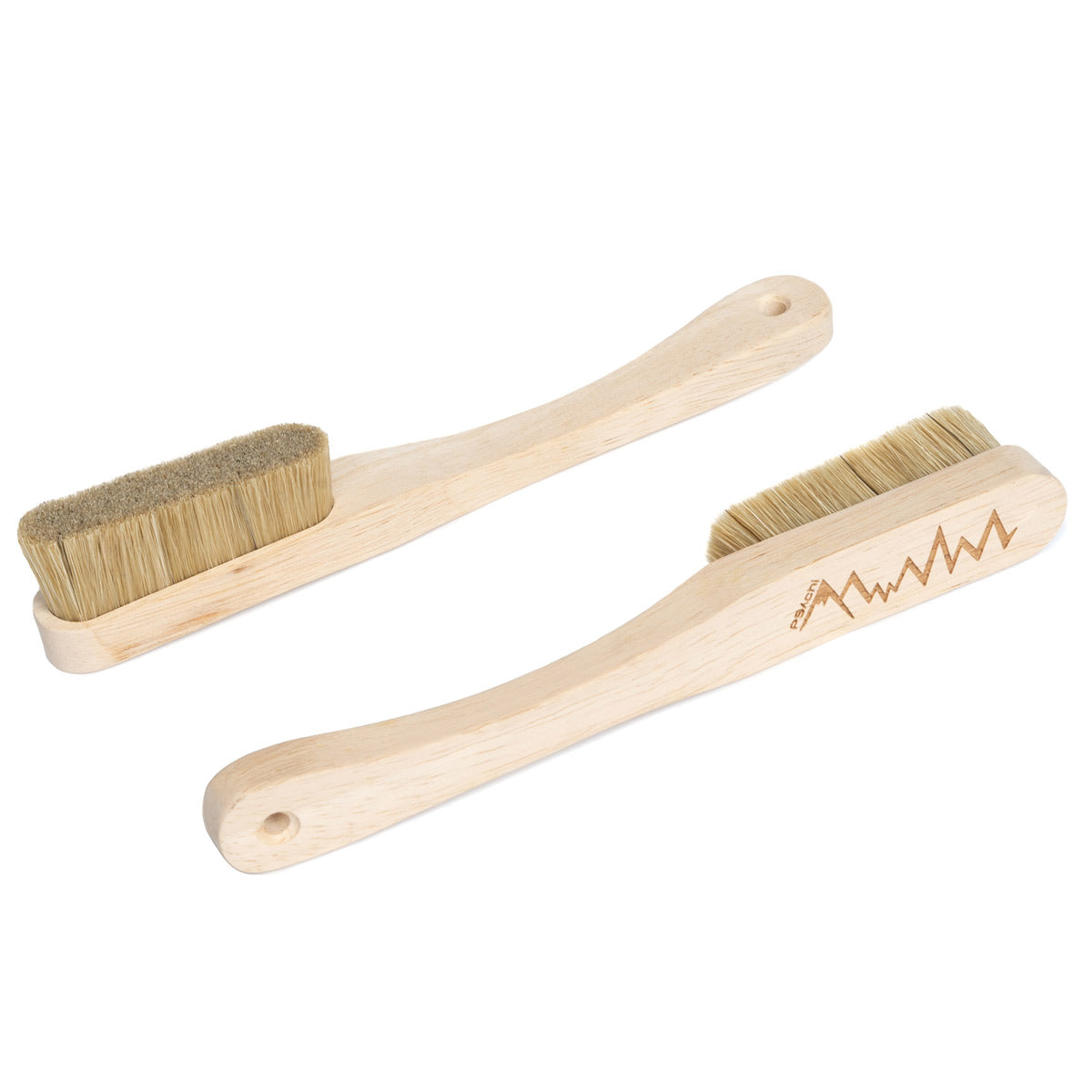 Boar hair climbing brush set with wooden handles and stiff bristle heads