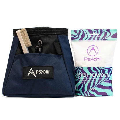 Navy fabric chalk bucket with handle loop and front zipper pocket