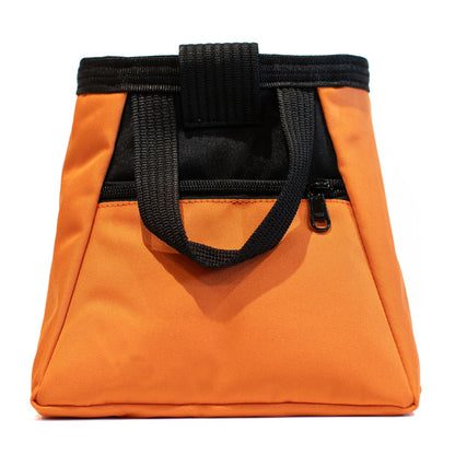 Orange chalk bucket with top carry handle and black zipper pocket