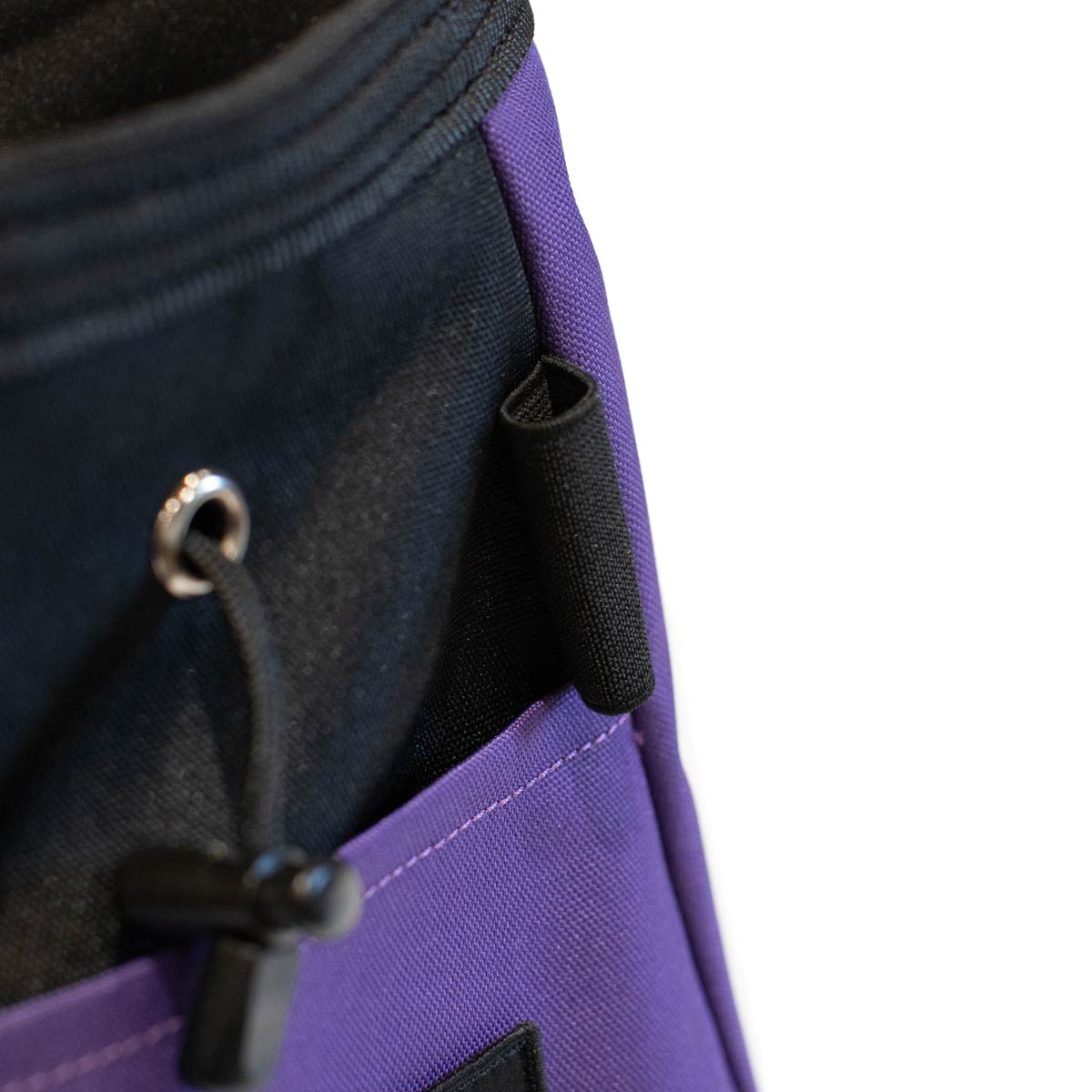 Purple and black chalk bucket with metal keyring clip and small zip pocket