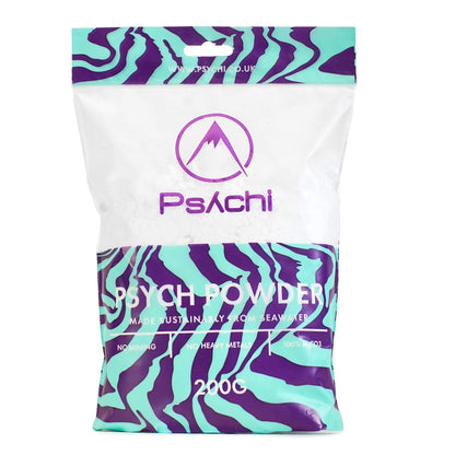 Branded climbing chalk powder bag with purple and teal pattern, 200 g