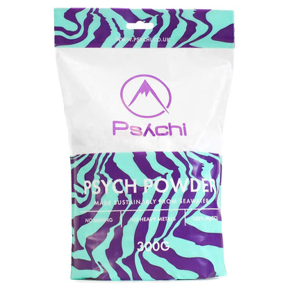 Climbing chalk powder pouch with purple and teal pattern and Psxchi logo