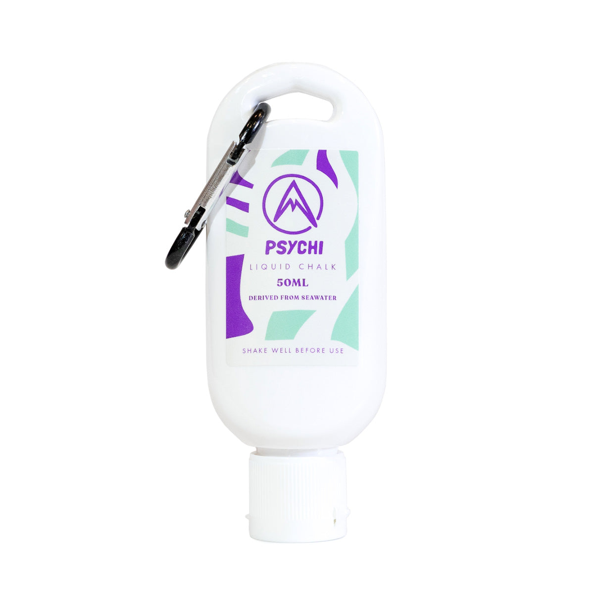 50 ml liquid climbing chalk bottle with flip-top hook handle, white container