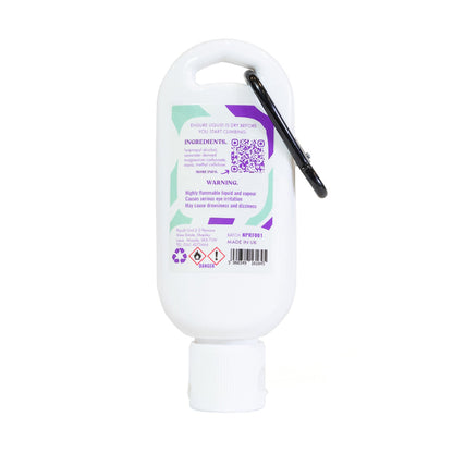 Liquid climbing chalk bottle with rear label and warning text, white plastic