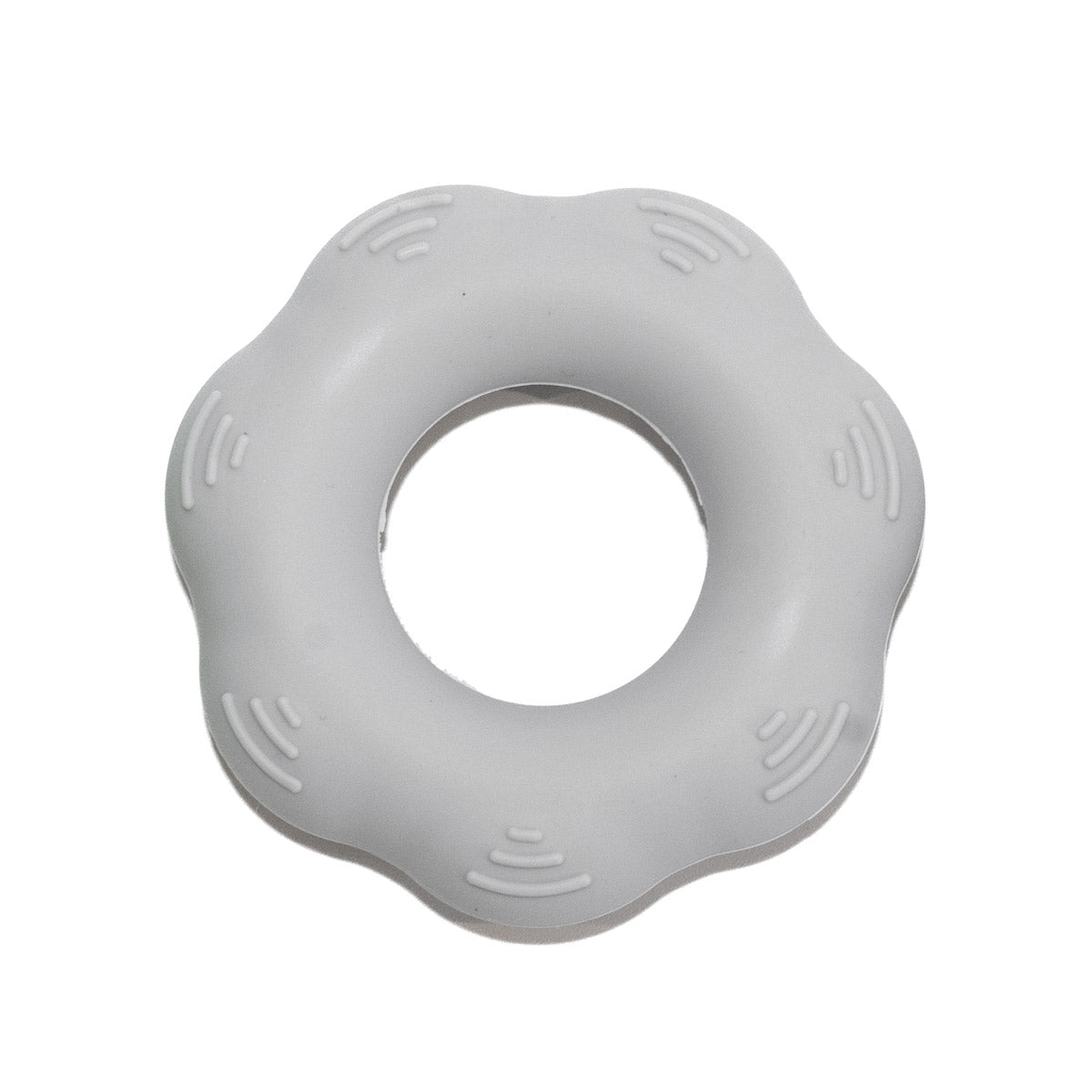 Grey grip strengthener ring with raised grip patterns around the central hole
