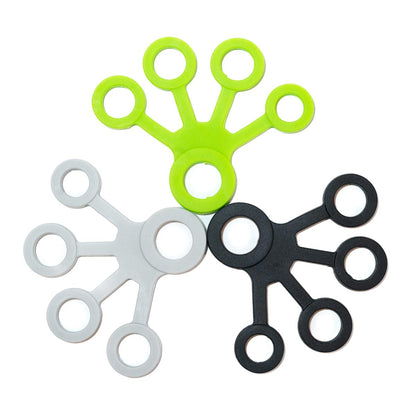 Grip set of forearm and finger strengthener hand grippers in green, grey, and black
