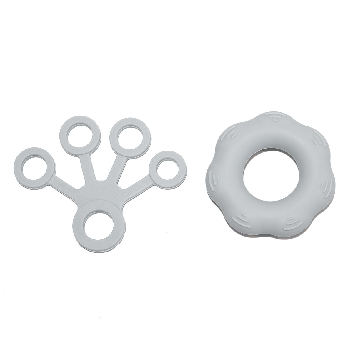 Grey hand grip exerciser set with circular ring and 5-finger trainer
