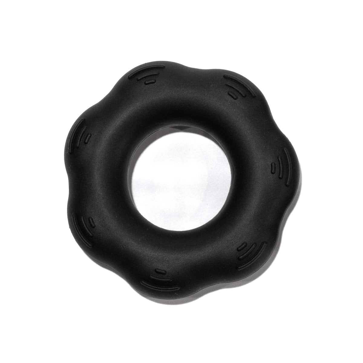 Black grip strengthener ring with raised grip patterns and central opening