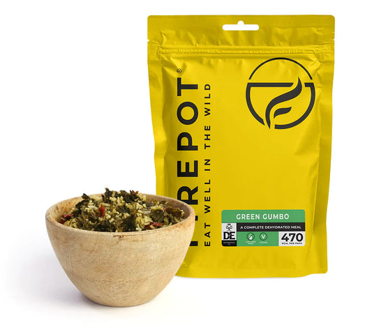 Dehydrated green gumbo meal pouch with serving bowl, vegan 110g