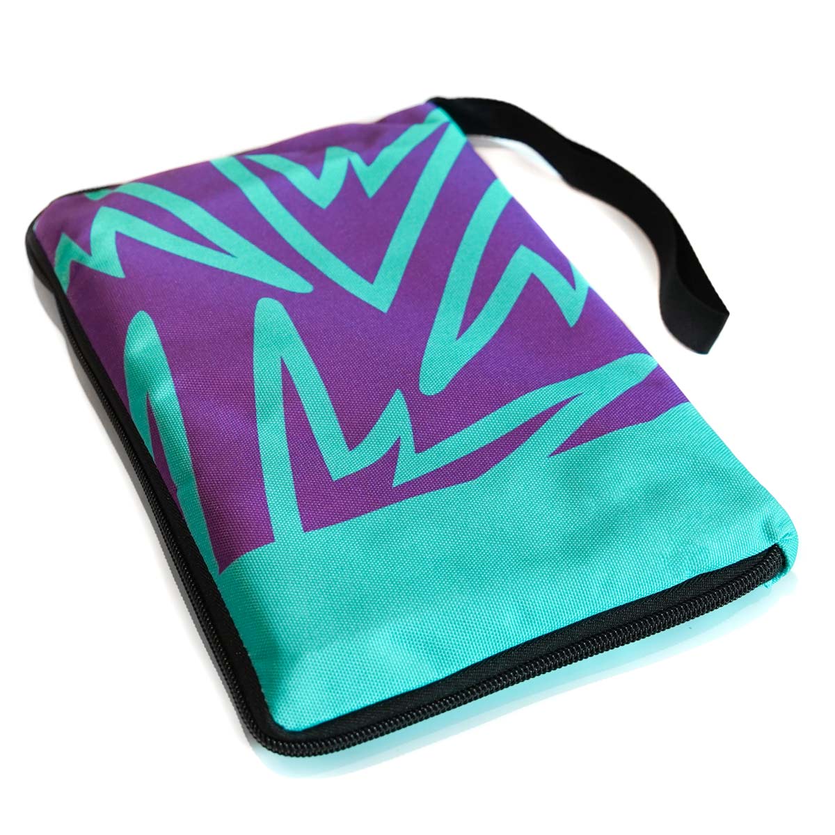 Weatherproof climbing guidebook cover in purple-to-teal gradient with black zipper edge
