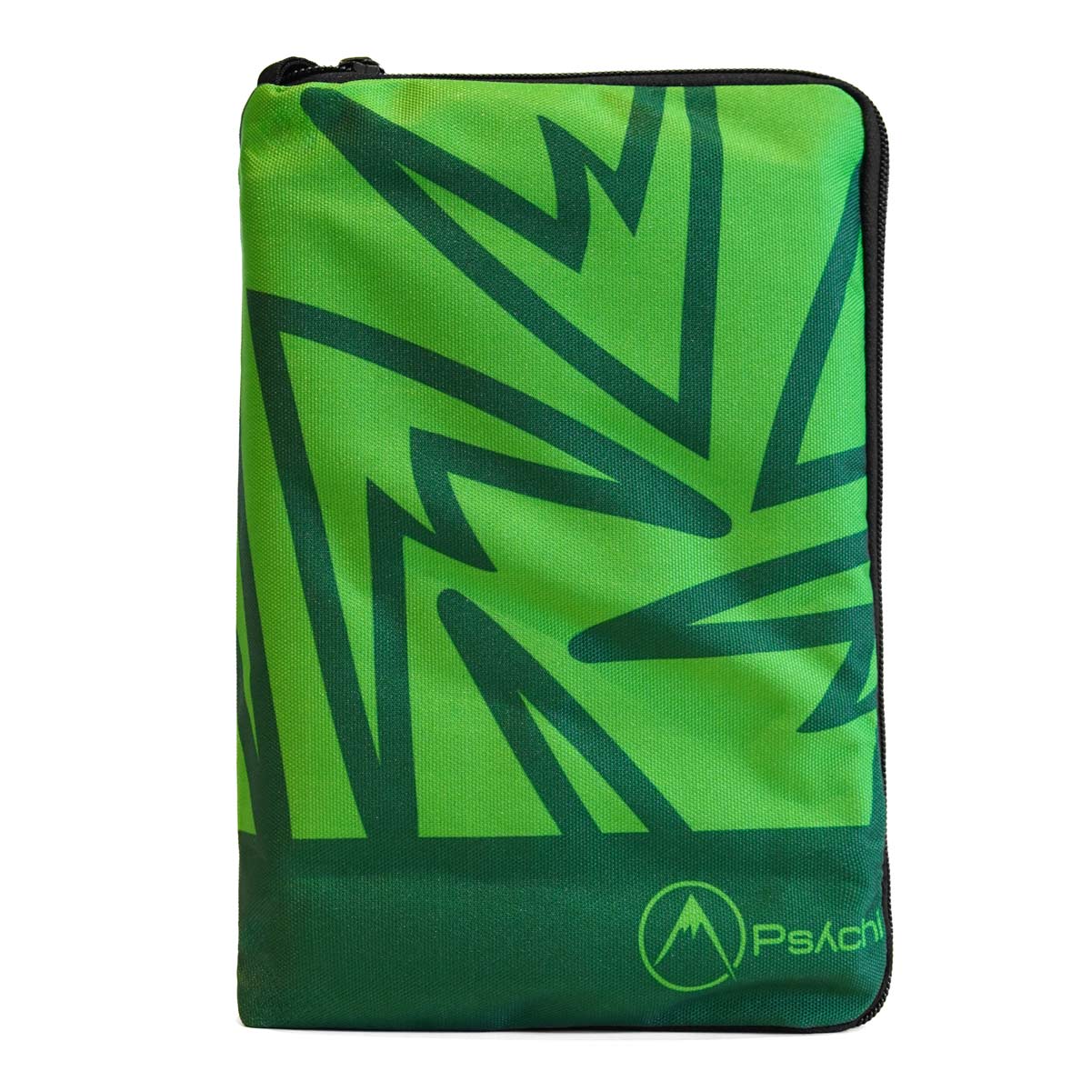 Weatherproof climbing guidebook cover in green with black trim and teal graphic design