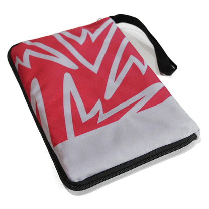 Climbing guidebook cover with red-and-white graphic pattern, black edge zipper