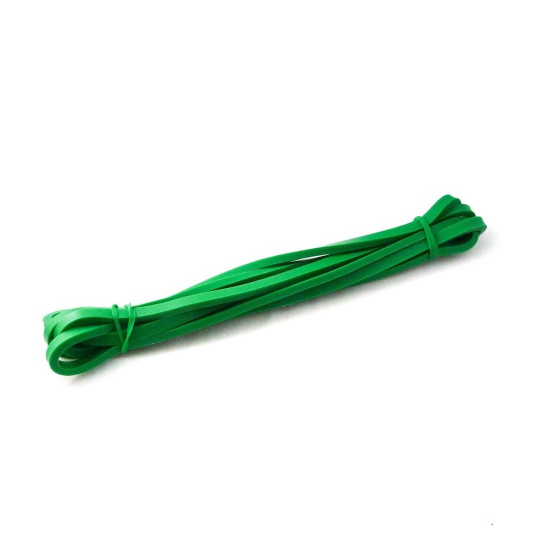 Green resistance band loop bundled with multiple tension bands