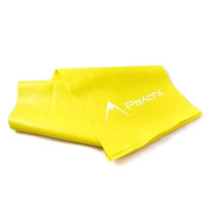 Yellow resistance band loop folded with Psachi logo