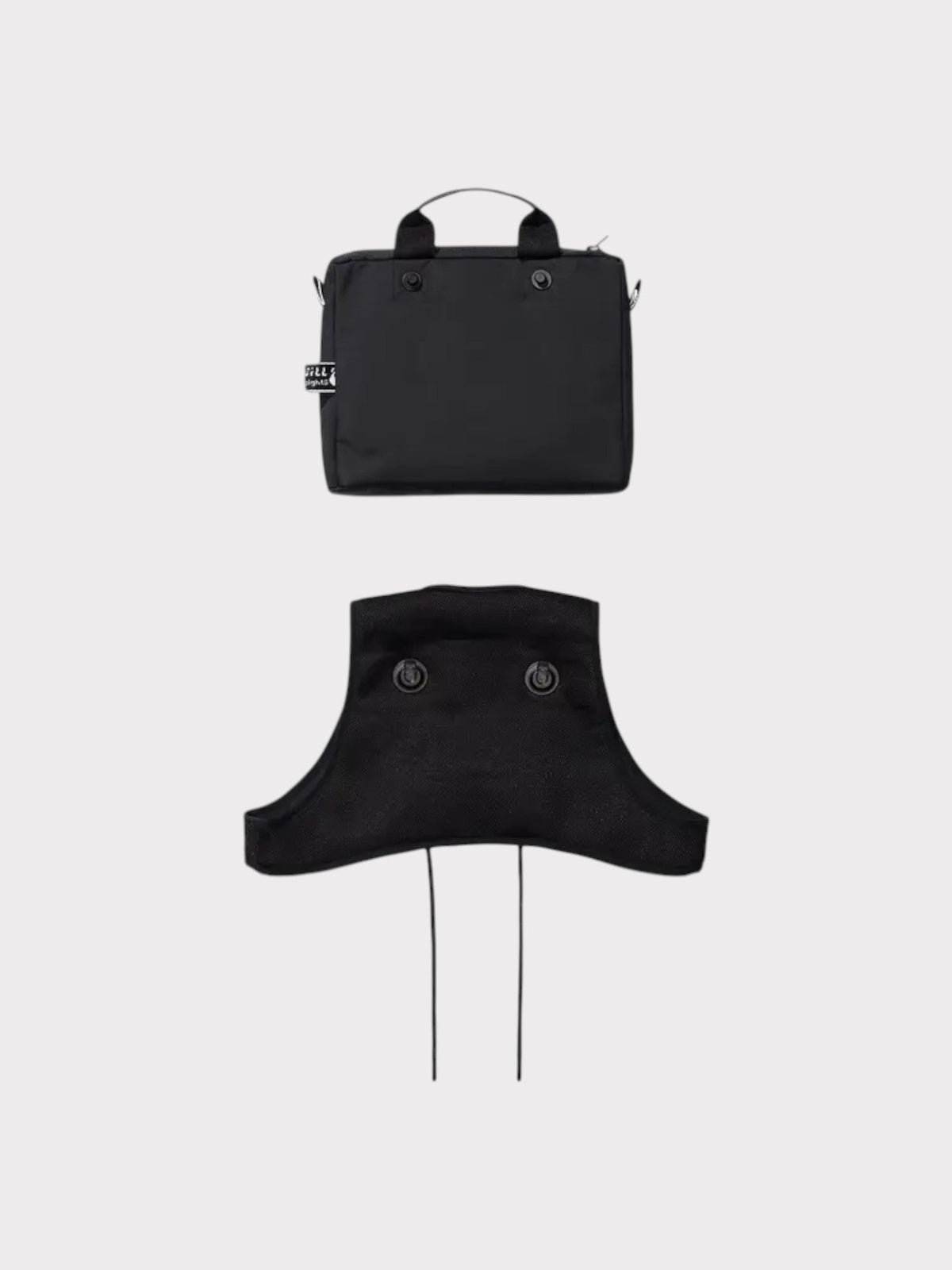 Black Nike cross bib with wide neck opening and two hanging drawcords