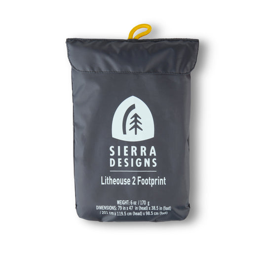 Sierra Designs Litehouse 2-person tent footprint storage bag, dark gray with yellow loop