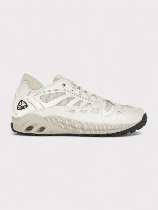 Nike ACG lace-up trail sneakers, white with mesh panels and dark rugged outsole