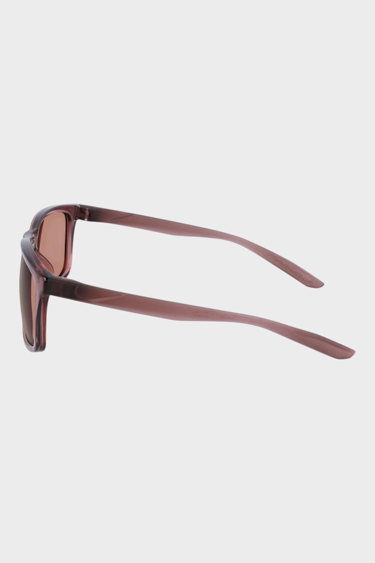 Nike sunglasses side profile, mauve frame with copper-tinted lens