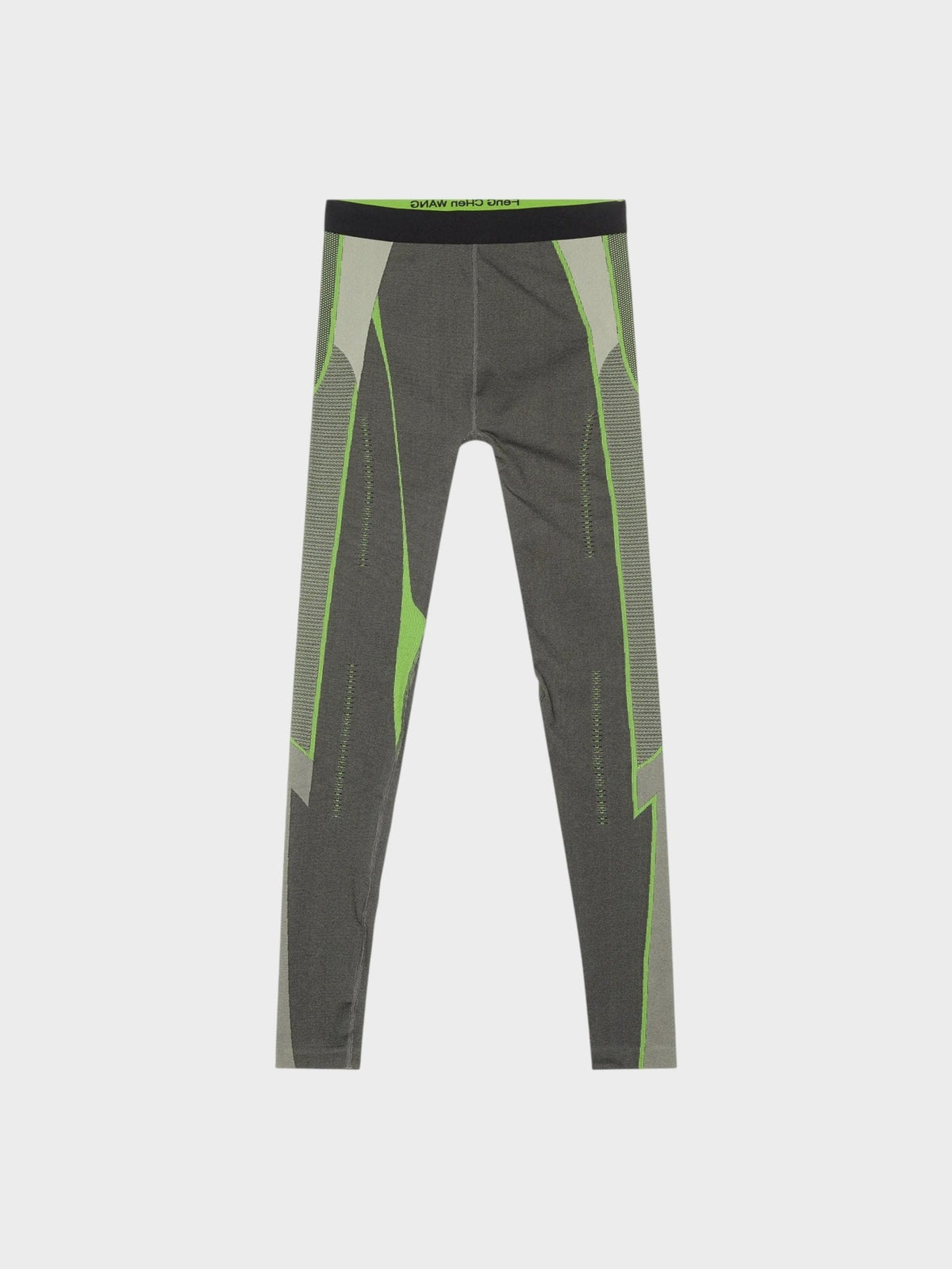 Women’s pro leggings with dark gray leg panels and neon green graphic accents