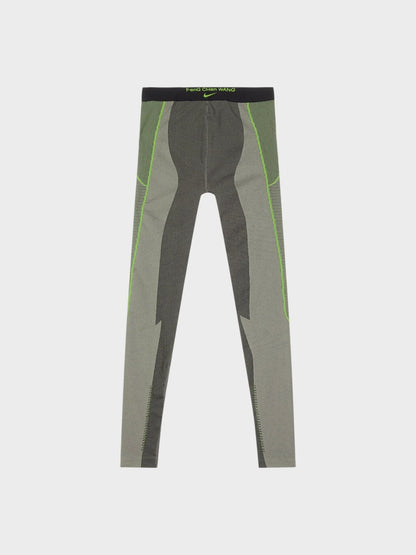 Women’s pro leggings, dark gray with neon green side panels and contrast piping