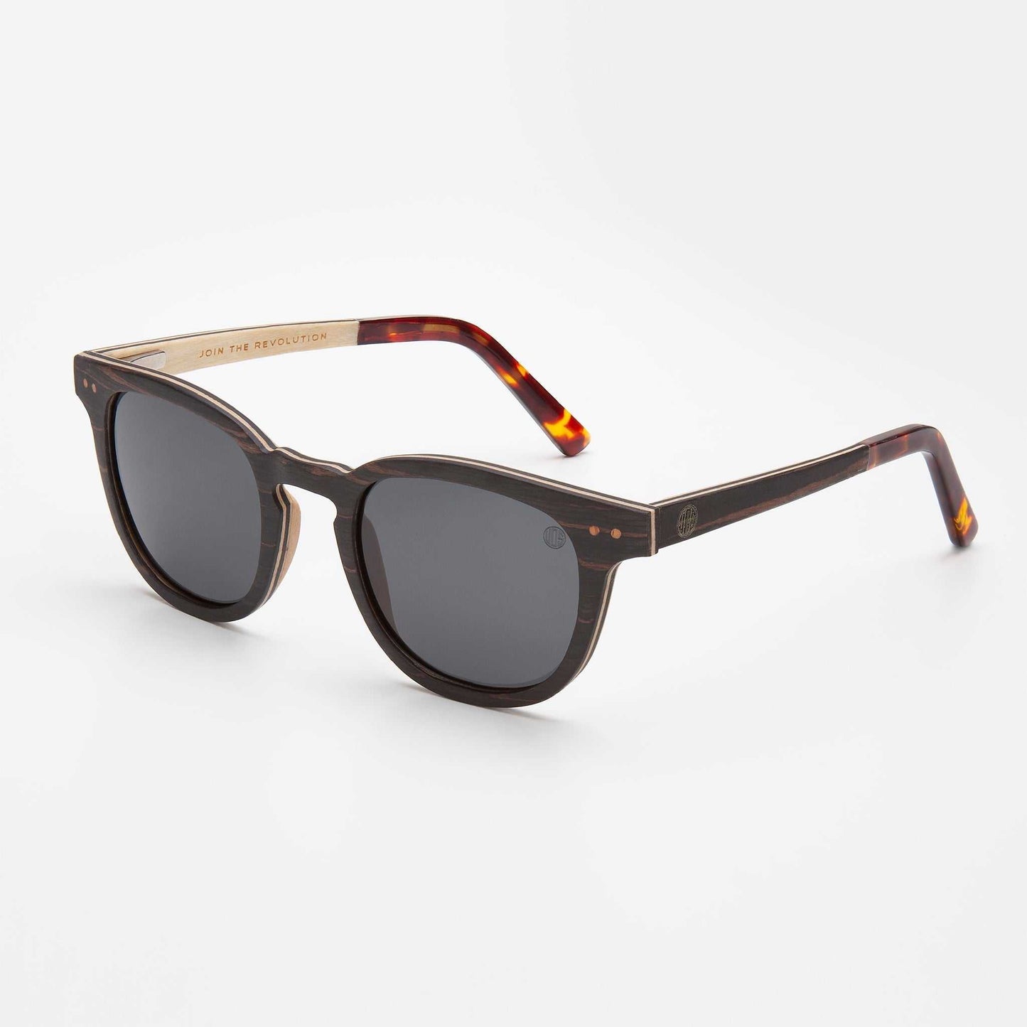 Black sunglasses with dark lenses and tortoiseshell arms
