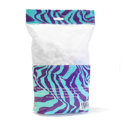 Climbing chalk powder pouch, purple and teal graphic with white front panel