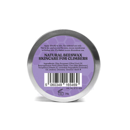 PSYCHI beeswax skincare tin back label with barcode and directions