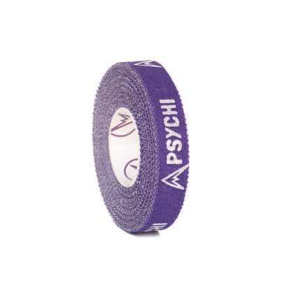 Purple PSYCHI finger tape roll side view with logo and branding printed vertically.