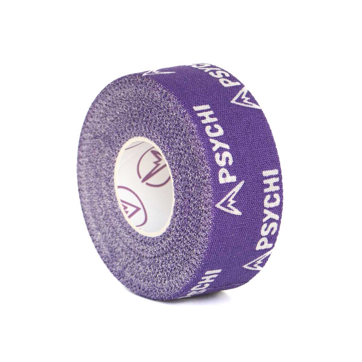 Purple climbing finger tape roll close-up showing PSYCHI branding along the edge.